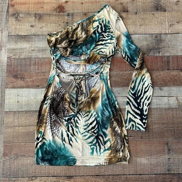 Fashion Nova Dresses & Skirts - Fashion Nova Be Down For Me Mini Dress Cold Shoulder Animal Print Belly Cut out